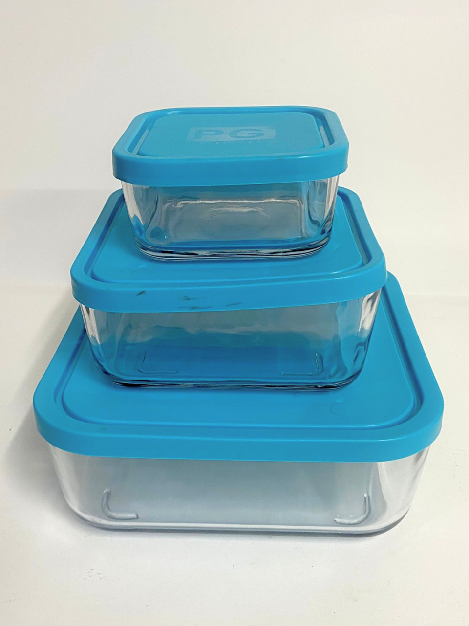 Glass Storage Bowl Set of 3 with Plastic Lid - Transparent Square Shape