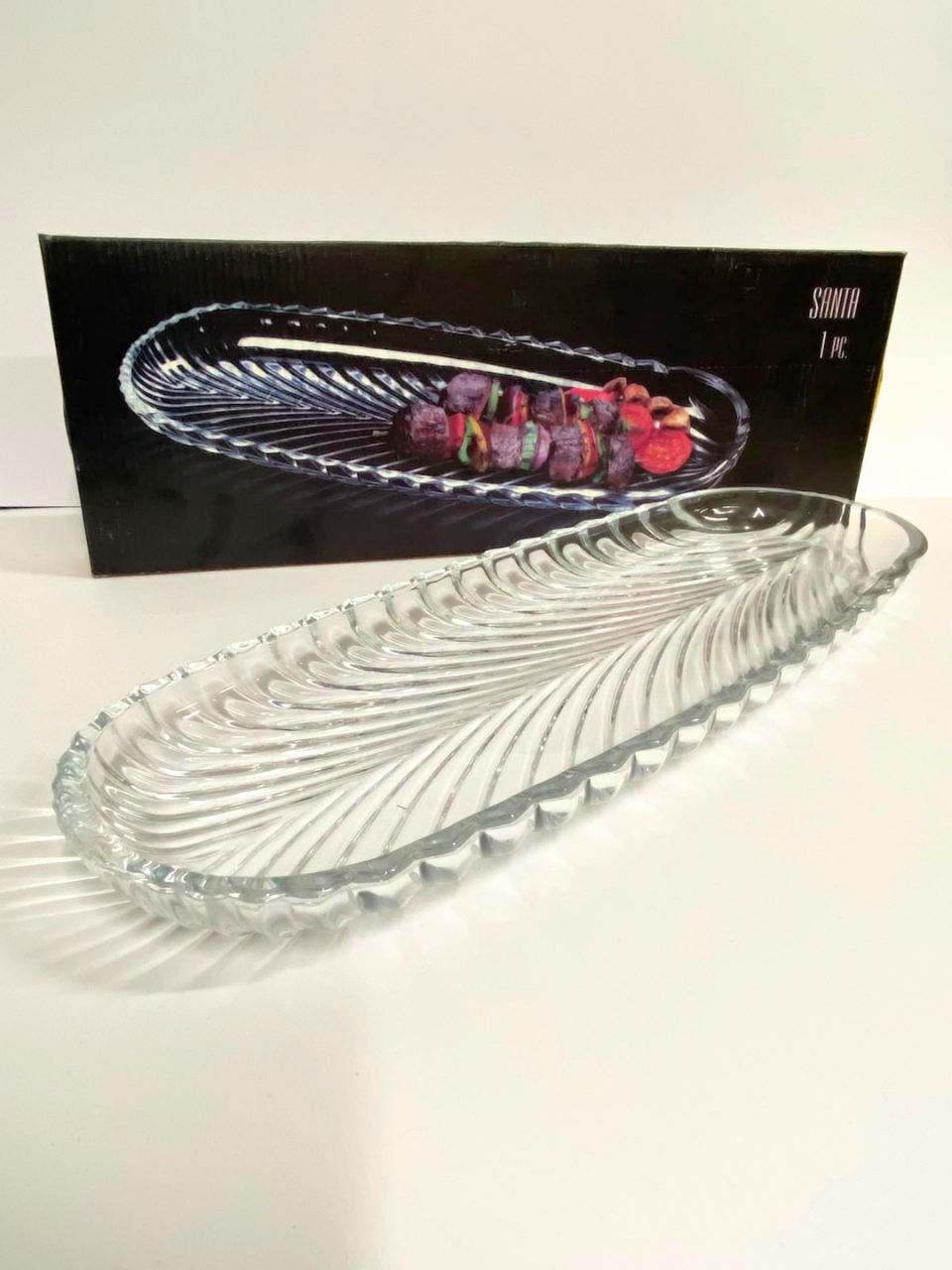 Santa Single Large Dish Transparent Clear Glass Serving Tray 16 * 7 inch