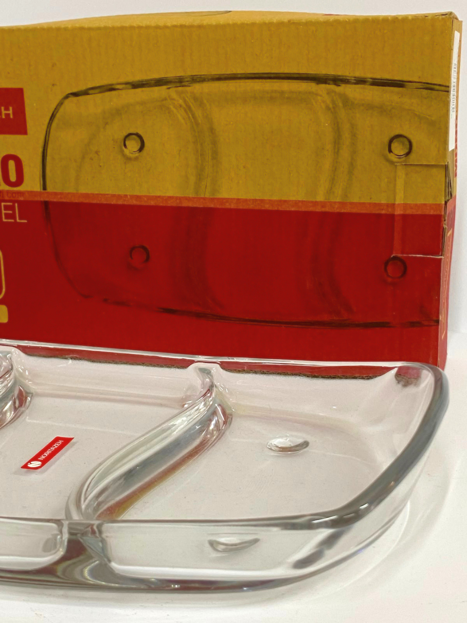 DISH 14.5 INCHES MONO RECTANGULAR OVAL DISH TRANSPARENT GLASS, serving tray with partitions