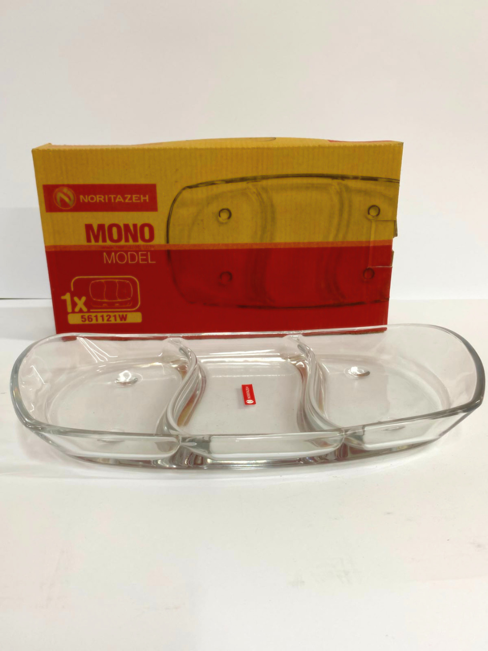 DISH 14.5 INCHES MONO RECTANGULAR OVAL DISH TRANSPARENT GLASS, serving tray with partitions