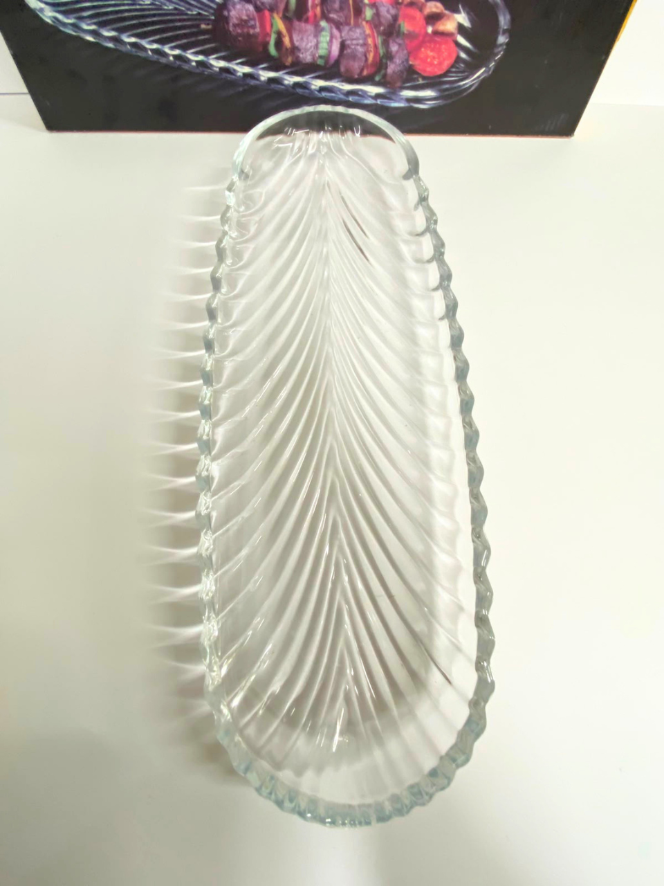 Santa Single Large Dish Transparent Clear Glass Serving Tray 16 * 7 inch