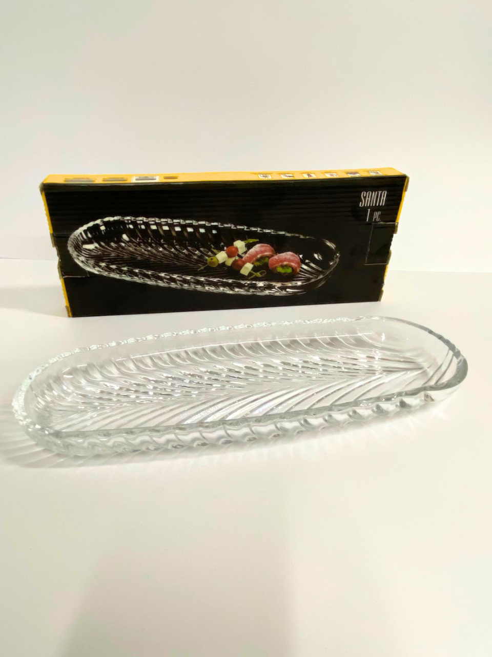 Santa Single Small Dish Transparent Clear Glass Serving Tray 11 * 5 inch