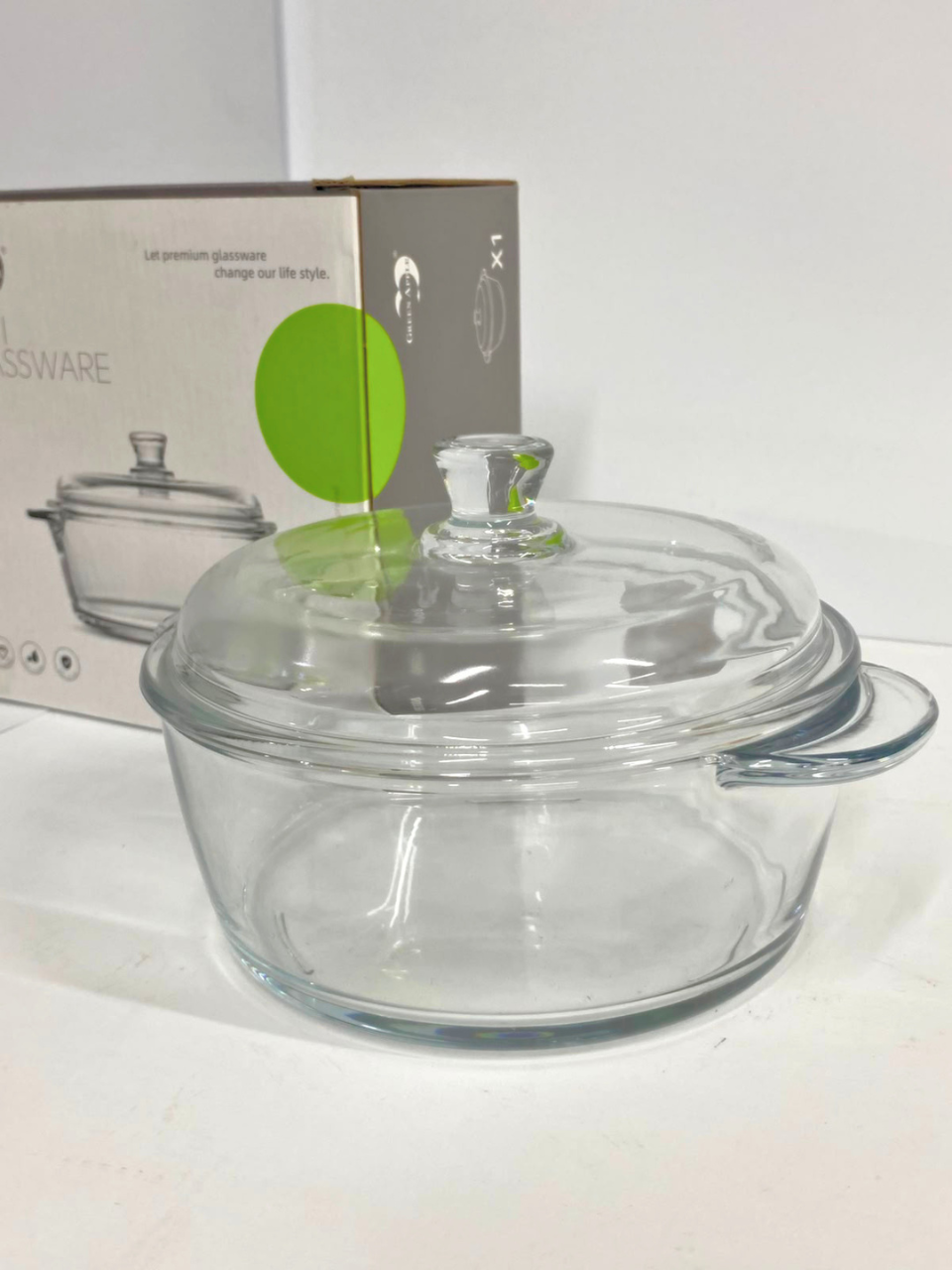 Deli Glassware big Bowl / Donga 1 Litre with Lid 9*3 inches 1liter