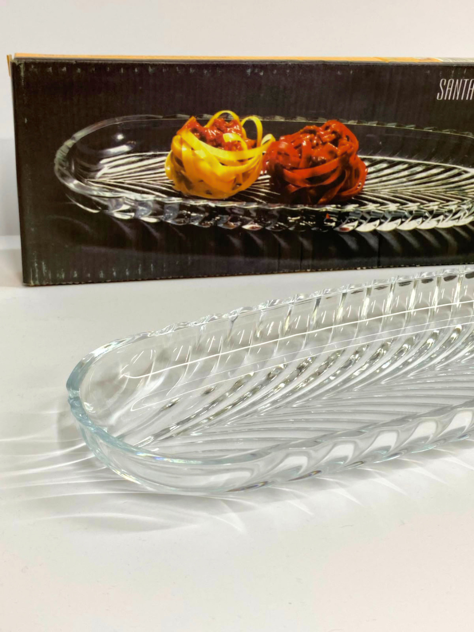Santa Single Large Dish Transparent Clear Glass Serving Tray 16 * 7 inch