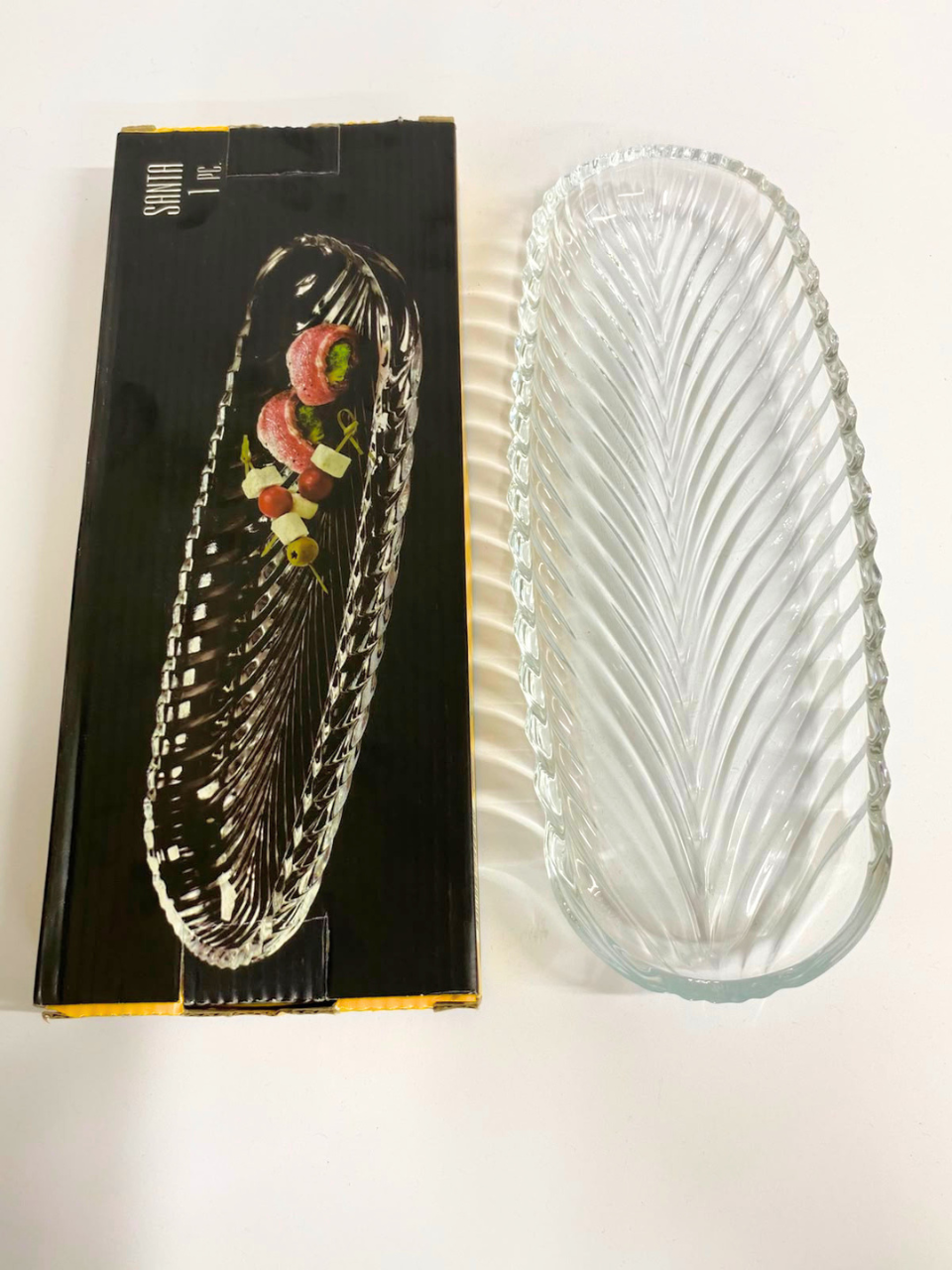 Santa Single Small Dish Transparent Clear Glass Serving Tray 11 * 5 inch