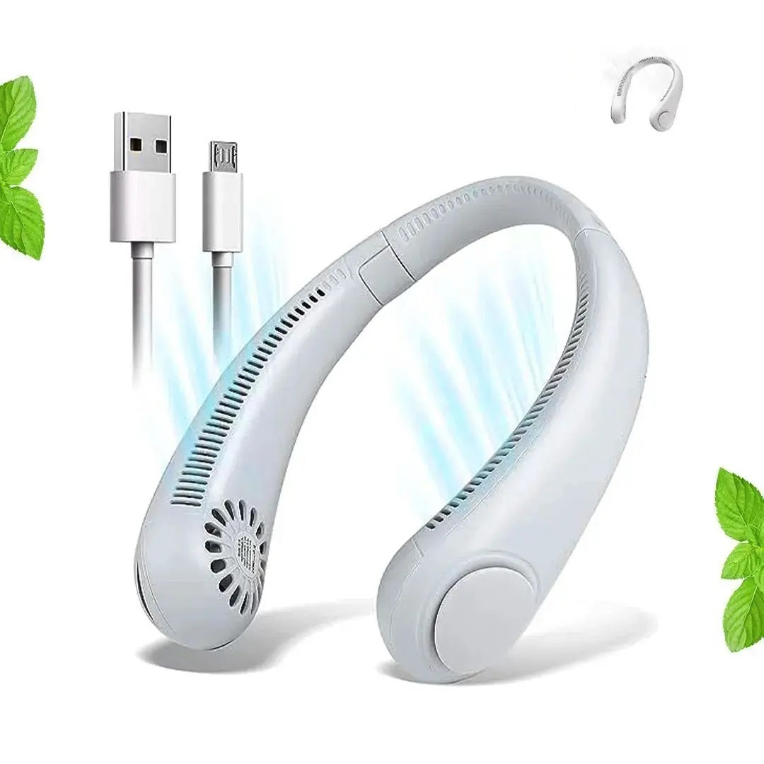 Rechargeable Bladeless Neck Fan White Lightweight