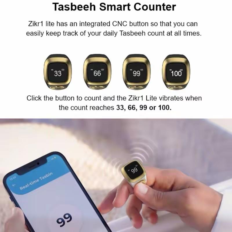 IQIBLA Smart Digital Tasbeeh Counter Ring with OLED Display & Prayer Reminder | Bluetooth Zikr Ring