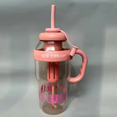 Ice Cream Tumbler Bottle with Straw & Handle | Cute Transparent Water Bottle