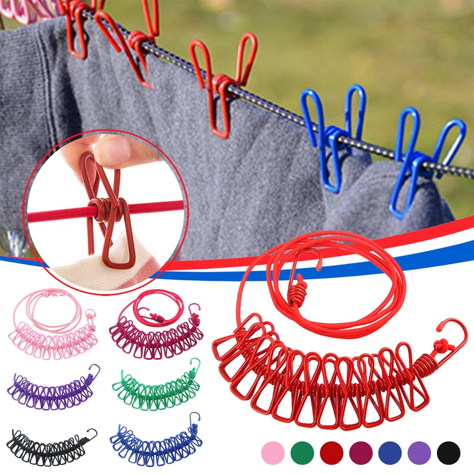 170cm 12 Clips Multifunction Drying Rack Clothes Line With Cloth Hangers Steel Clothes Line