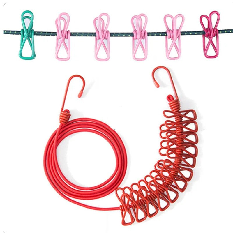 170cm 12 Clips Multifunction Drying Rack Clothes Line With Cloth Hangers Steel Clothes Line