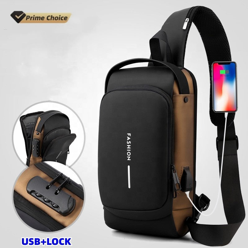 Travel Essential Water-Resistant Scratch-Proof Nylon Anti-Theft Crossbody Sling with USB Charging Port Side Bag for Men and Women - Compact Gym & Passport Shoulder bag