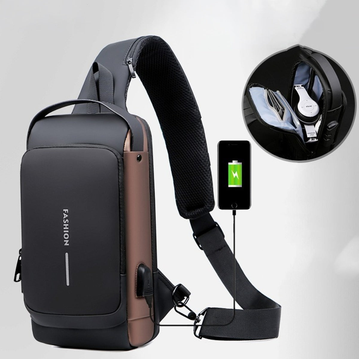Travel Essential Water-Resistant Scratch-Proof Nylon Anti-Theft Crossbody Sling with USB Charging Port Side Bag for Men and Women - Compact Gym & Passport Shoulder bag