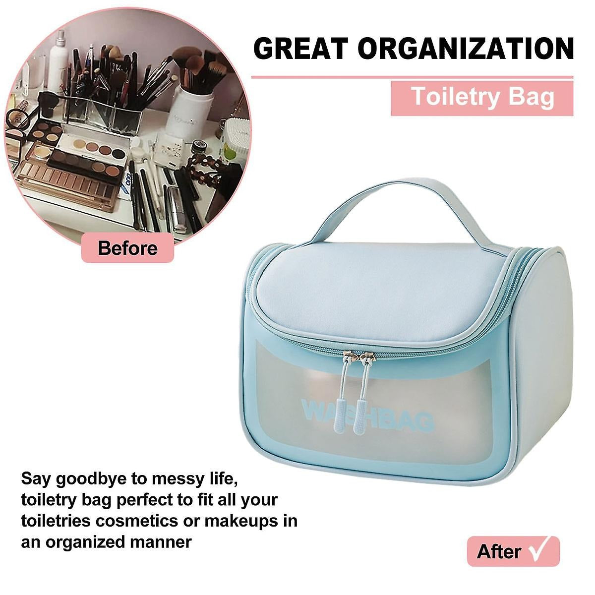 Wash Bag Toiletries and Cosmetic Organizer Bags with Full of Storage | Make Up Bags Pouch with Zipper For Travelling | Multipurpose Traveling Cosmetic Bags for Women